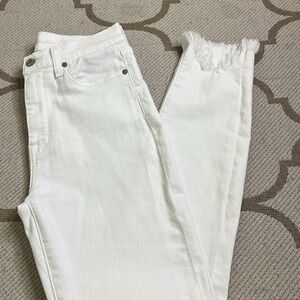 7 For All Mankind White high waisted ankle gwenevere Denim Jeans fray hems